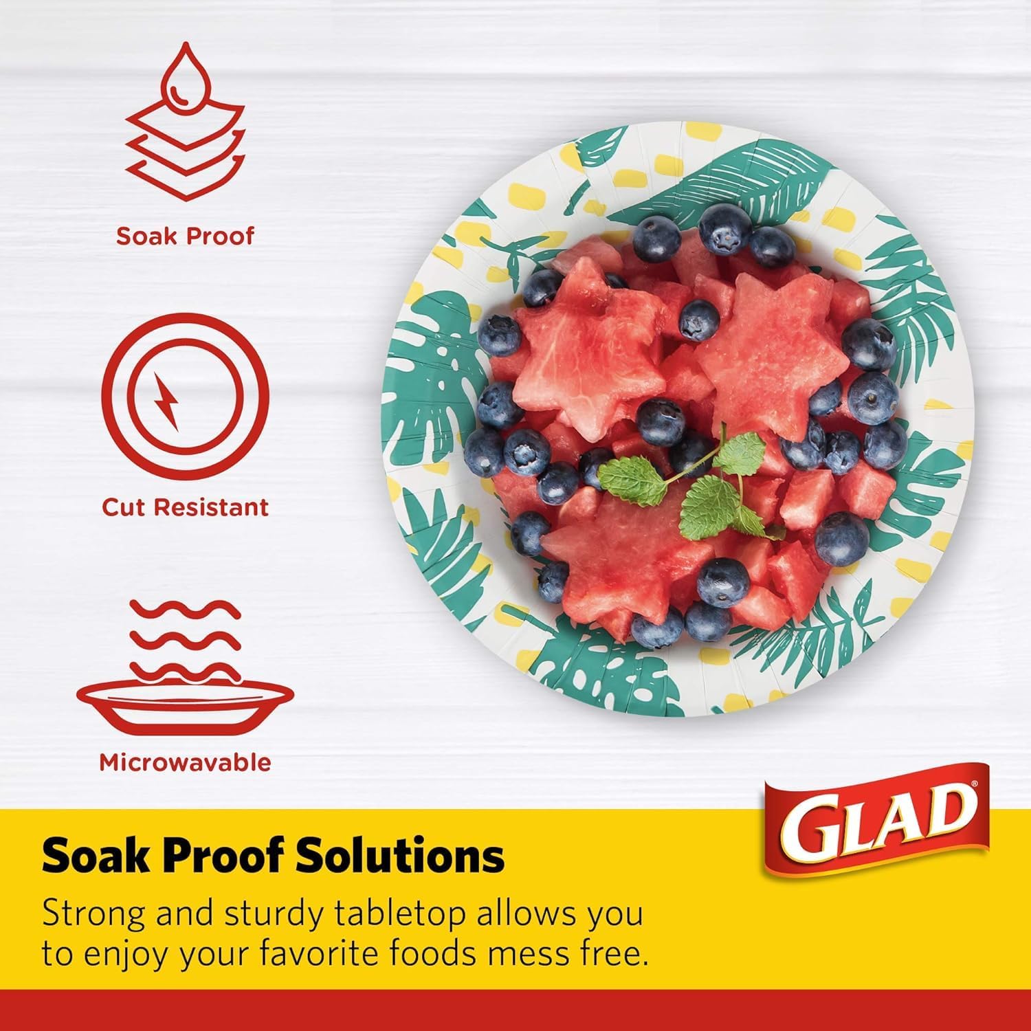 Glad Round Disposable Paper Bowls, Palm Leaves, 16 Oz, 50 Count, 2-Pack image 3