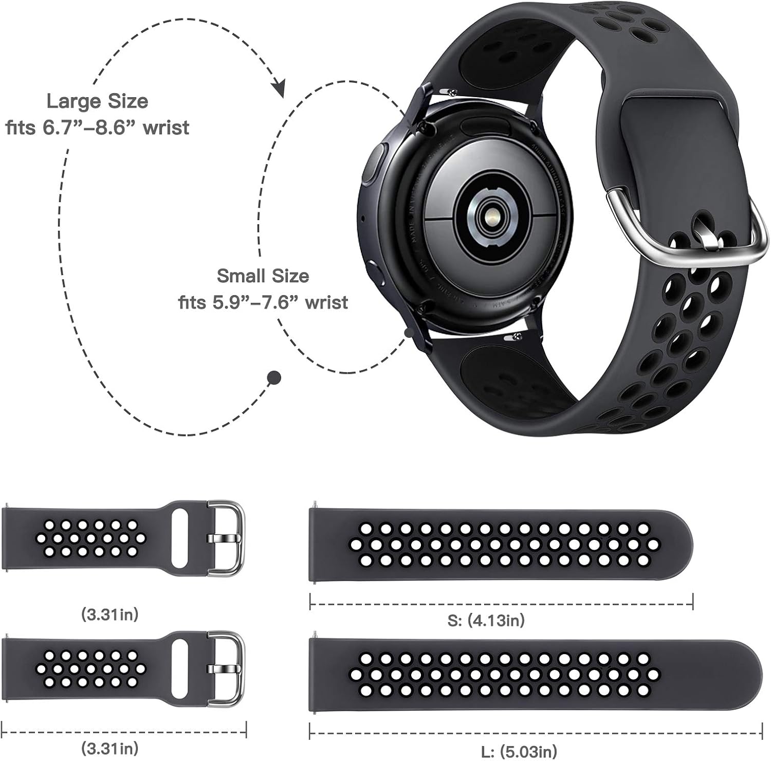 EZCO Sport Bands Compatible with Samsung Galaxy Watch Active 2 40mm 44mm / Active/Galaxy Watch 3 41mm, 20mm Soft Silicone Breathable Watch Strap Replacement Wristband Accessories Women Man