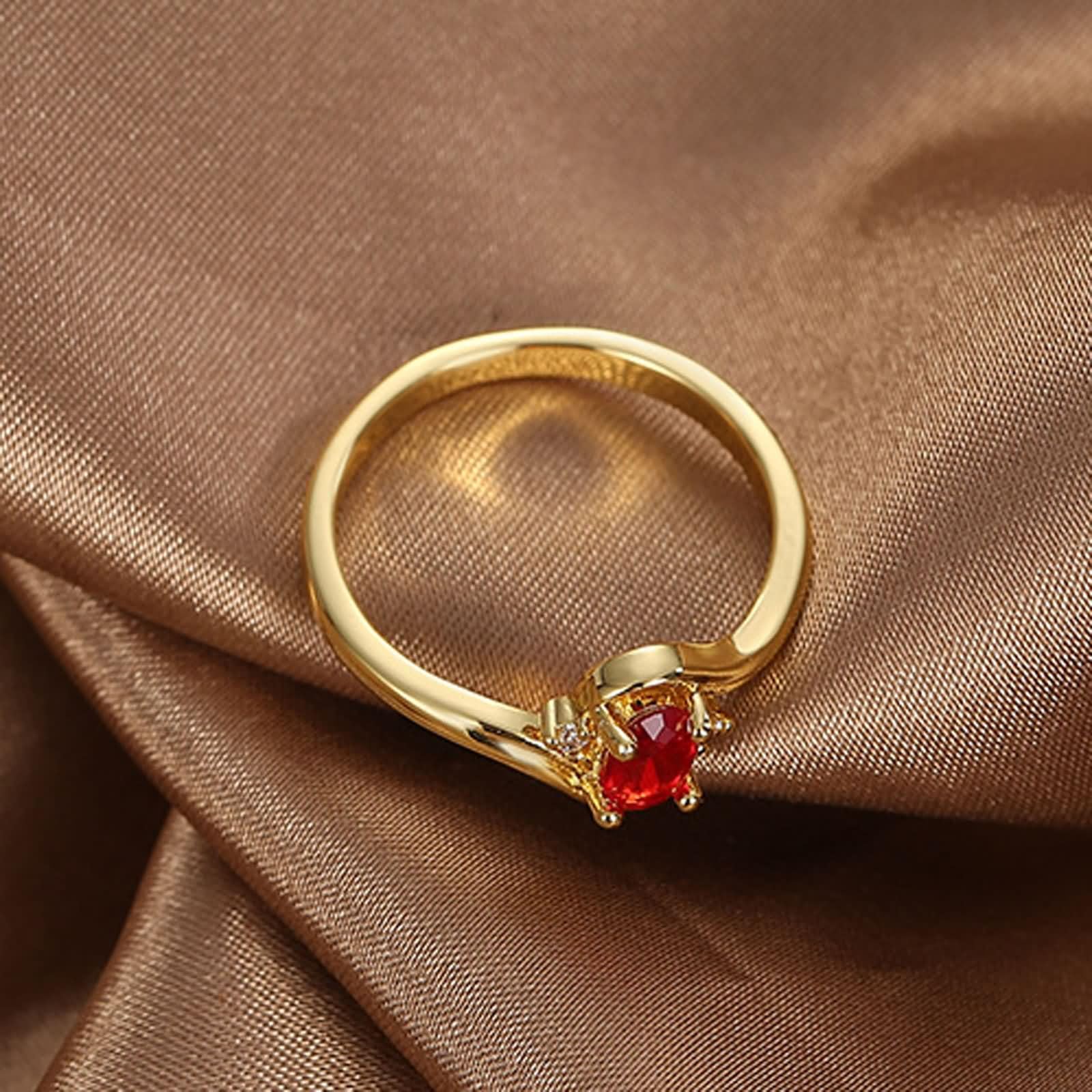 Beydodo Anillos de Compromiso de Oro de 9 14 18 Kilates Mujer con Oval con Rubí Creado y Moissanita, Anillo Oro de Compromiso Mujer