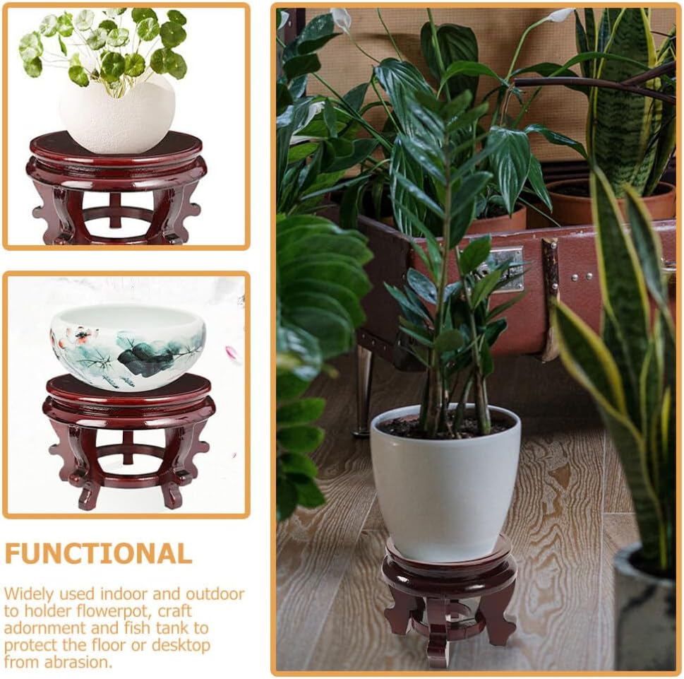 Vaguelly Wooden Plant Stand Indoor Flower Pot Holder Oriental Style Display Base for Vase Succulent Balcony Stand 5.5X4X3.6 Inches