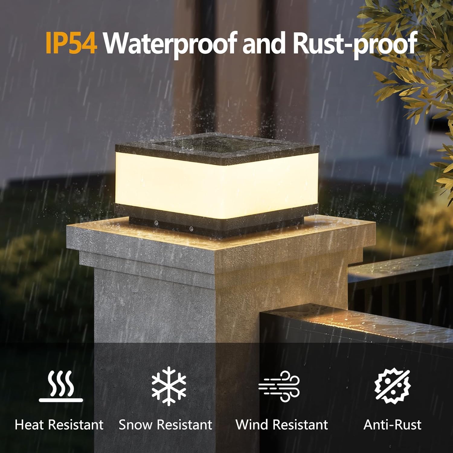 Solar Post Lights, 10" Glass Waterproof Outdoor Lamp Post Light with Replaceable E26 Bulb, 3000K LED Pillar Lights Outdoor, Dusk to Dawn Column Light for Patio Fence Yard Garden Decoration