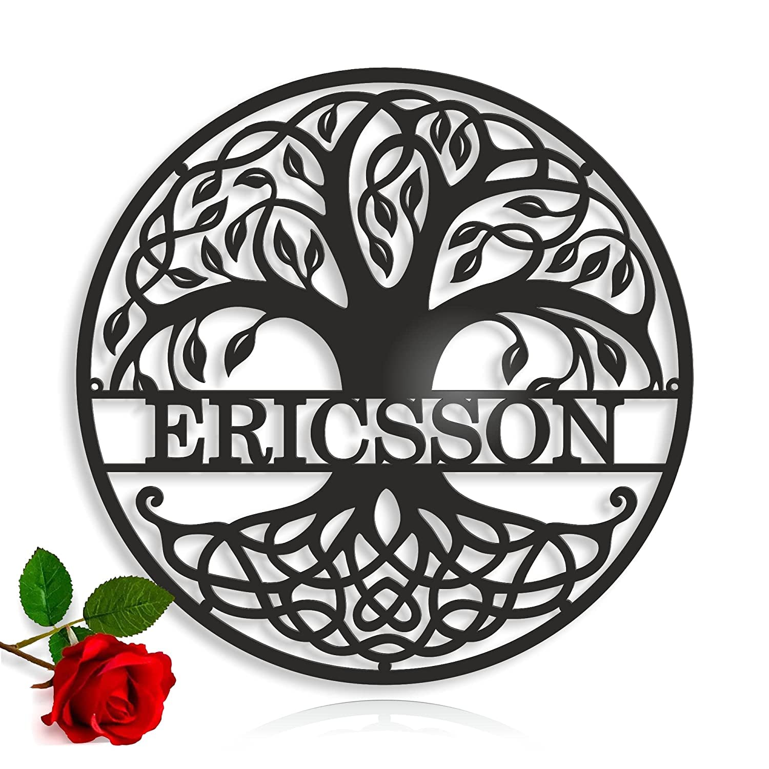 FranJohnsonHouse Personalised Family Last Name Tree of Life Metal Sign, Outdoor Use Wedding Gift, Custom First Names Front Door, Wall Art Decor Wreath Hanging Monogram Plaque Housewarming (Design 2)