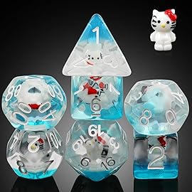 Kitty Dungeons and Dragons Dice,DNDND 7PCS D&D Dice Set with Velvet Bag for DND Role Playing Games and Tabletop GamesKitty
