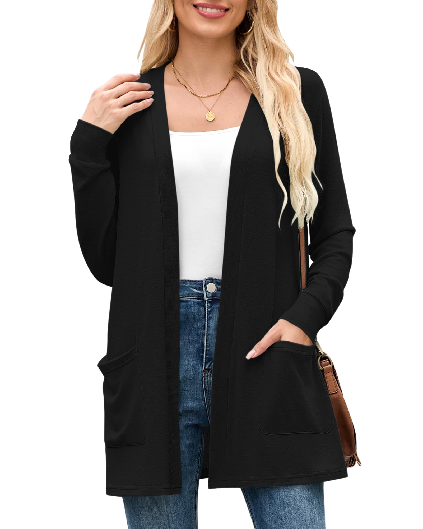 MISFAY Women's Cardigans Long Sleeve with Pockets - Open Front Lightweight Cardigan