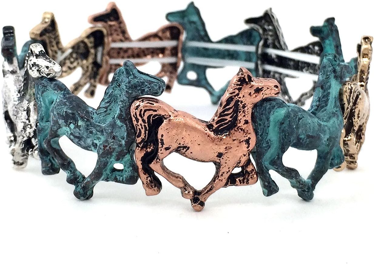 Western Peak Western Vintage Tritone Running Spirit Horse Stretchable Bracelet