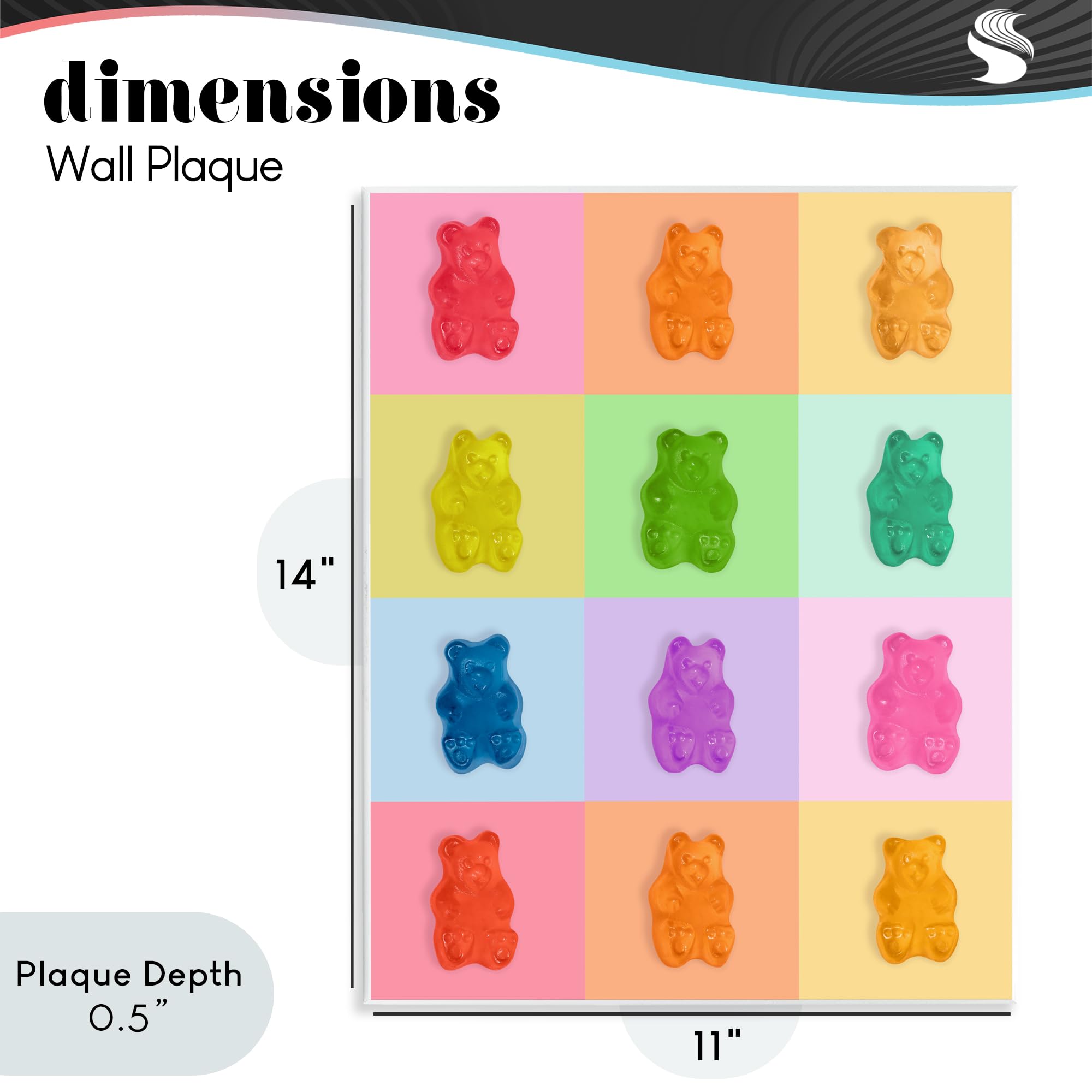 Placa de pared con diseño de oso de gomitas de arcoíris, 27,9 x 35,5 cm