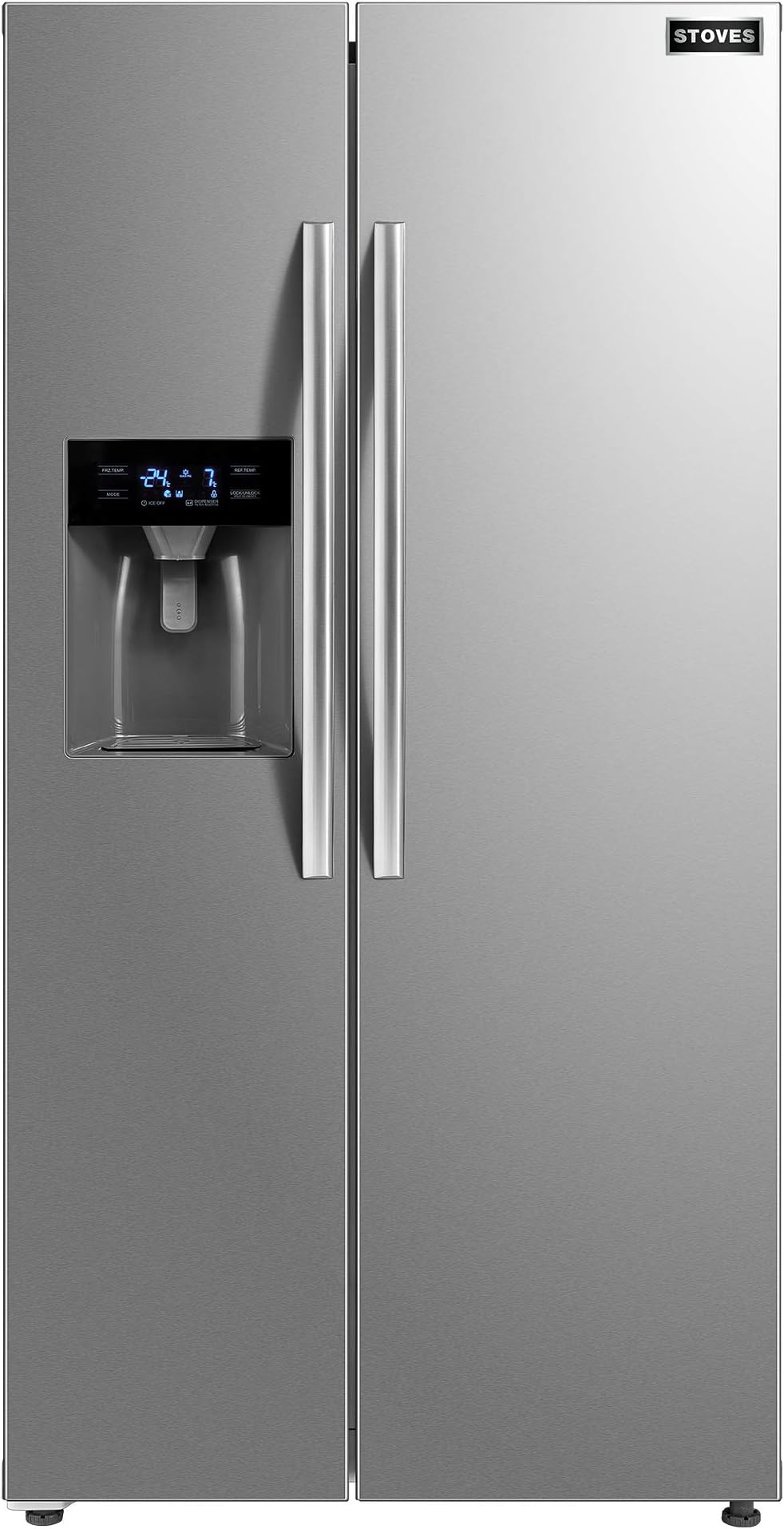 Stoves SXS905 American-Style Freestanding Fridge Freezer, Water-Through-Door, 568L Total Capacity, Stainless Steel