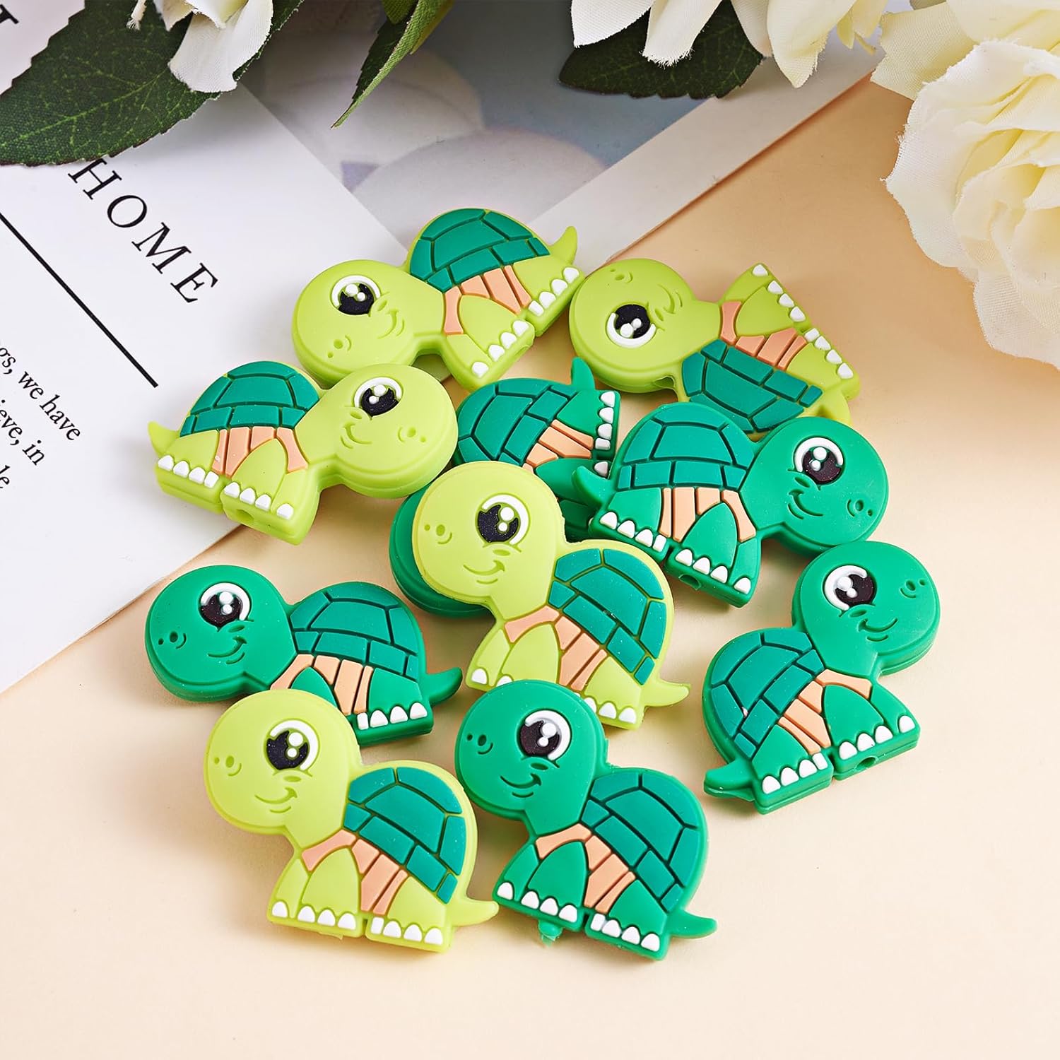 10 Piece Animal Silicone Beads - DIY Cute Bulk Beads for Handicrafts, Pen, Phone Straps, Bag Pendants (Turtle) - Image 3