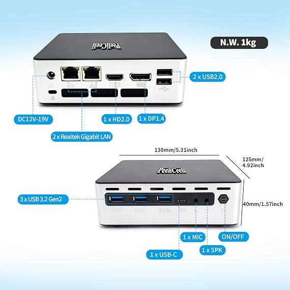 Mini PC, Core Ultra 7 155U Processor, Win11 Pro Micro Desktop Computer, AI Boost NPU, 2x Gigabit LAN, DP/HD/Type-C 4K Display, WiFi6, BT5.2, Barebone NO RAM NO Storage