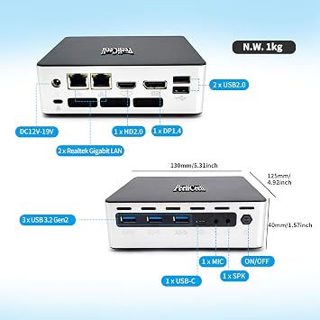 Mini PC, Core Ultra 7 155U Processor, Win11 Pro Micro Desktop Computer, AI Boost NPU, 2x Gigabit LAN, DP/HD/Type-C 4K Display, WiFi6, BT5.2, Barebone NO RAM NO Storage