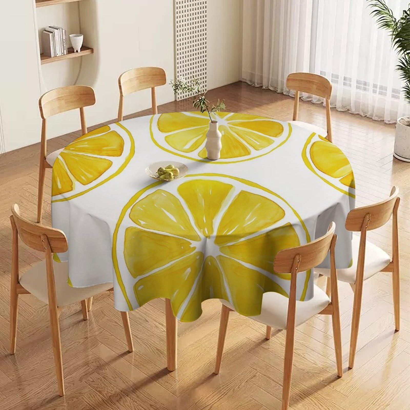 ORDOBO 3D Print Round Tablecloth - Lemon Pattern Waterproof Dust-Proof 3D Print Table Cover For Dinner Kitchen Garden Fashion Home Countertop Decoration 91X91Cm