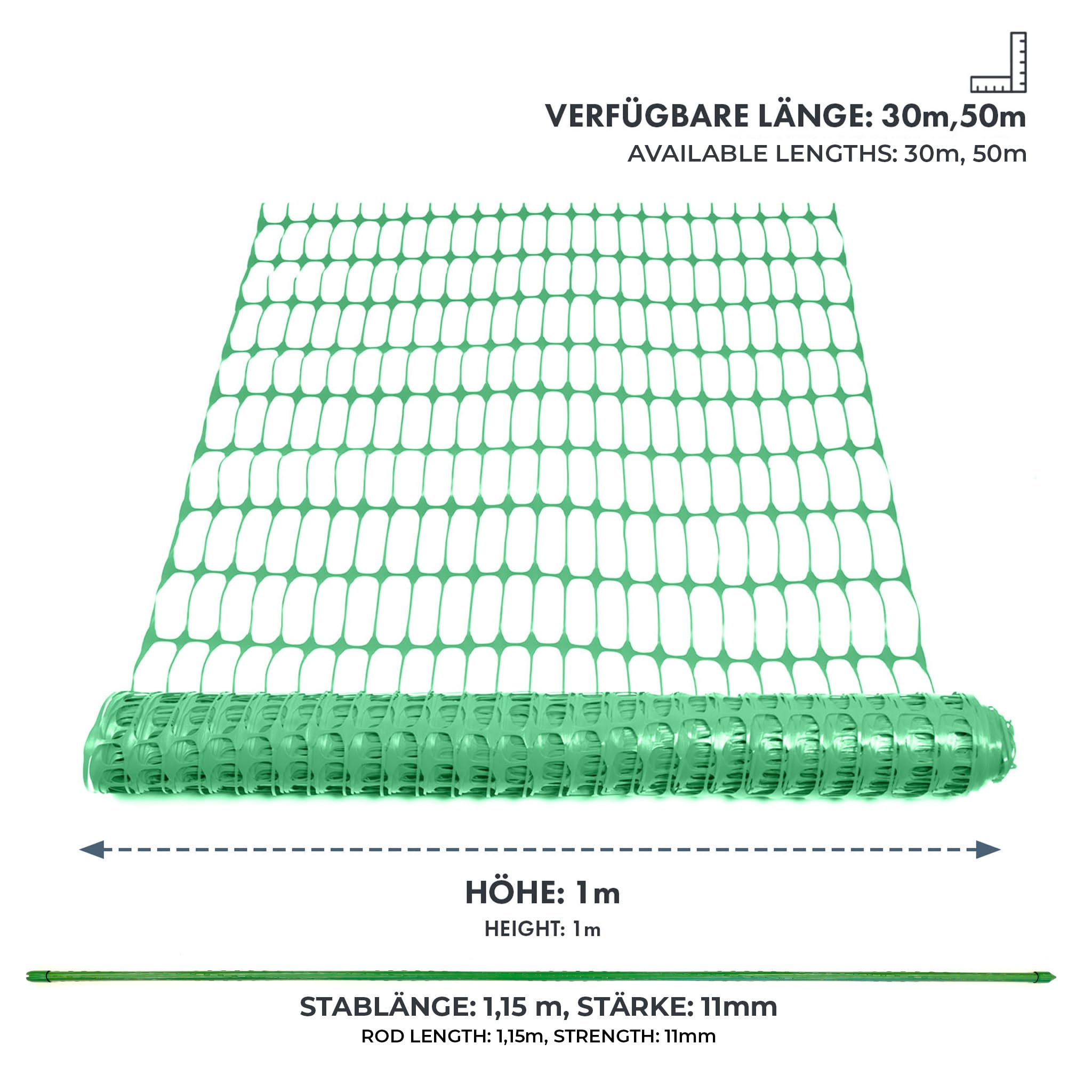 KARAT clôture de signalisation – clôture Mobile avec 20 piquets et Colliers de Serrage – Filet de Chantier et Jardin Chester (Vert, Kit Complet 50 m avec 20 piquets Inclus)