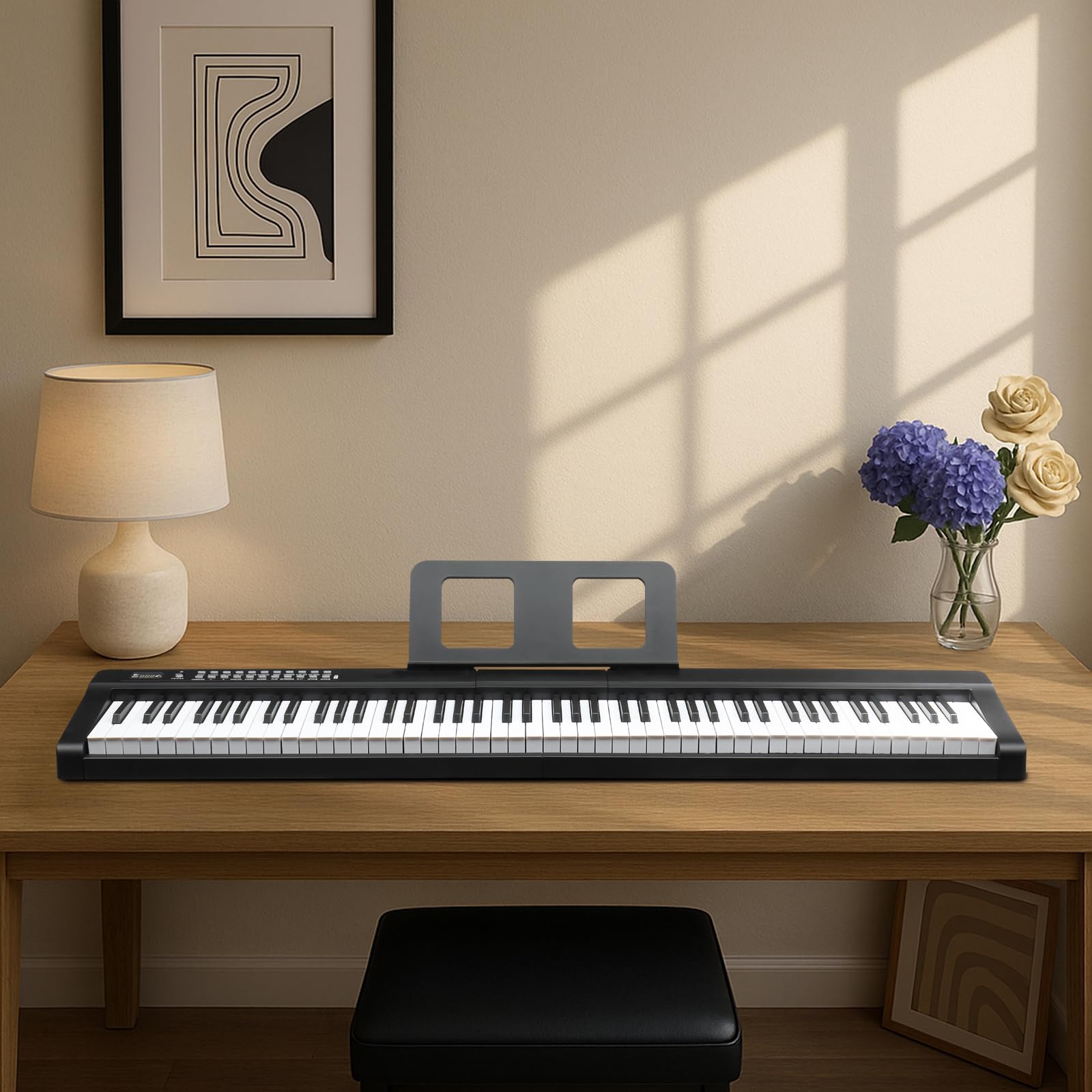 Bonnlo GPP-101 88-Tasten Digitalpiano mit Semi-Gewichteten Tasten, Bluetooth (Audio & MIDI), 150 Demo-Songs, 1000 Rhythmen & Klangfarben, Sustain Pedal, Kopfhörer, LED Display und USB-MIDI, Schwarz