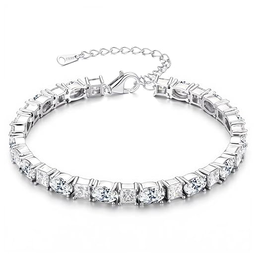 Iefil Tennis Bracelets for Women - 925 Sterling Silver Birthstone Tennis Bracelet, Anniversary Birthday Gifts for Women Wife Girlfriend Mom