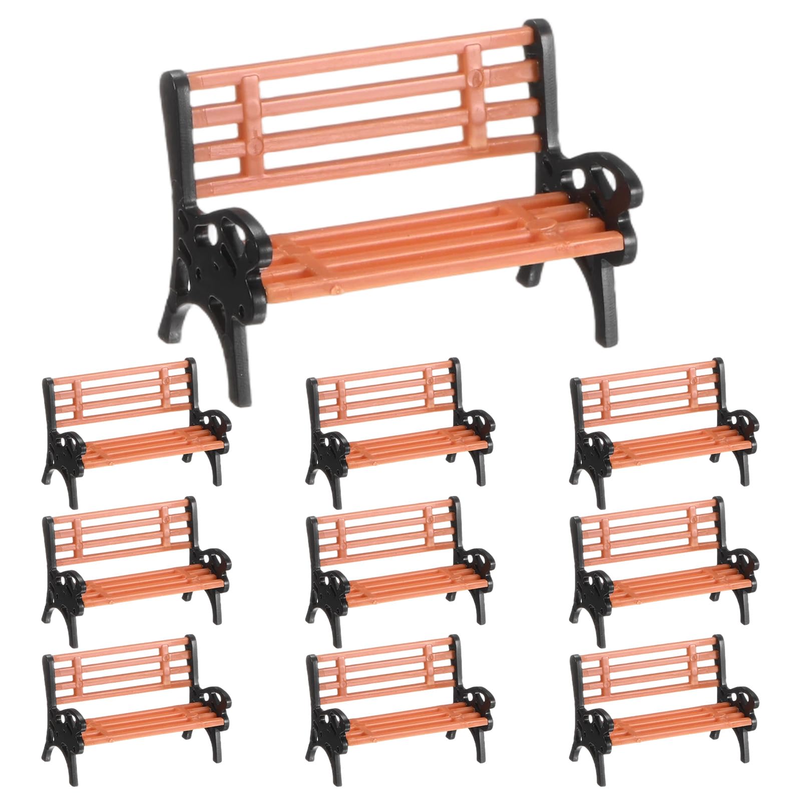 M METERXITY 10-Pack Miniature Park Bench Models, 1.1x0.6x0.7 Inch ABS Mini Village Garden Chair for Fairy Garden/DIY Micro Landscaping/Dollhouse, Train Platform Bench Toys [Brown Black]
