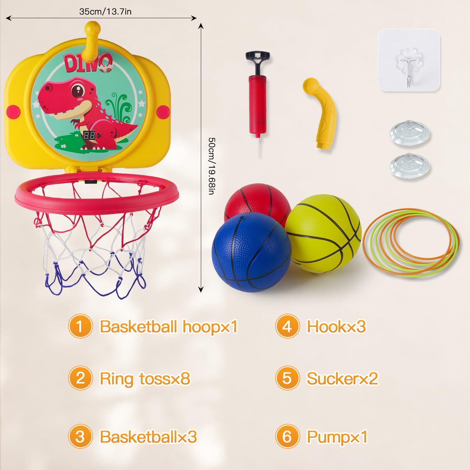 Vatos Mini Basketballkorb Indoor für Kinder,Basketball Korb mit Elektronischer Anzeigetafel und Reifenspiel Geschenke für Kinder ab 3 Jahren
