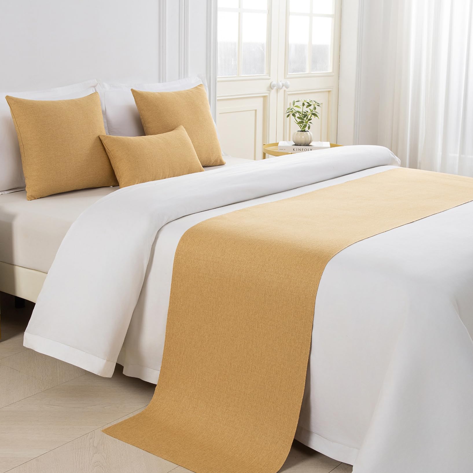 Pañuelos de cama color caqui 45x180 cm, camino decorativo para pie de cama en hoteles y bodas