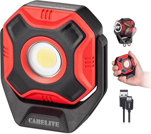 CARELITE Luz de trabajo recargable con base magnética giratoria de 360, resistente construcción de 700 lúmenes, luz magnética compacta, impermeable,