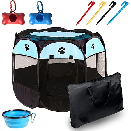 Dream&Glamour Portable Foldable Pet Playpen with 4 Ground Nail,Dog Cat Playpen with Zippered Top,Indoor and Outdoor Use