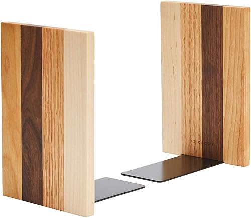 Miniatura 8 de Pandapark Sujetalibros decorativos de madera, sujetalibros antideslizante para estantes, sujetalibros resistentes, soporte para libros y CD, 1 par