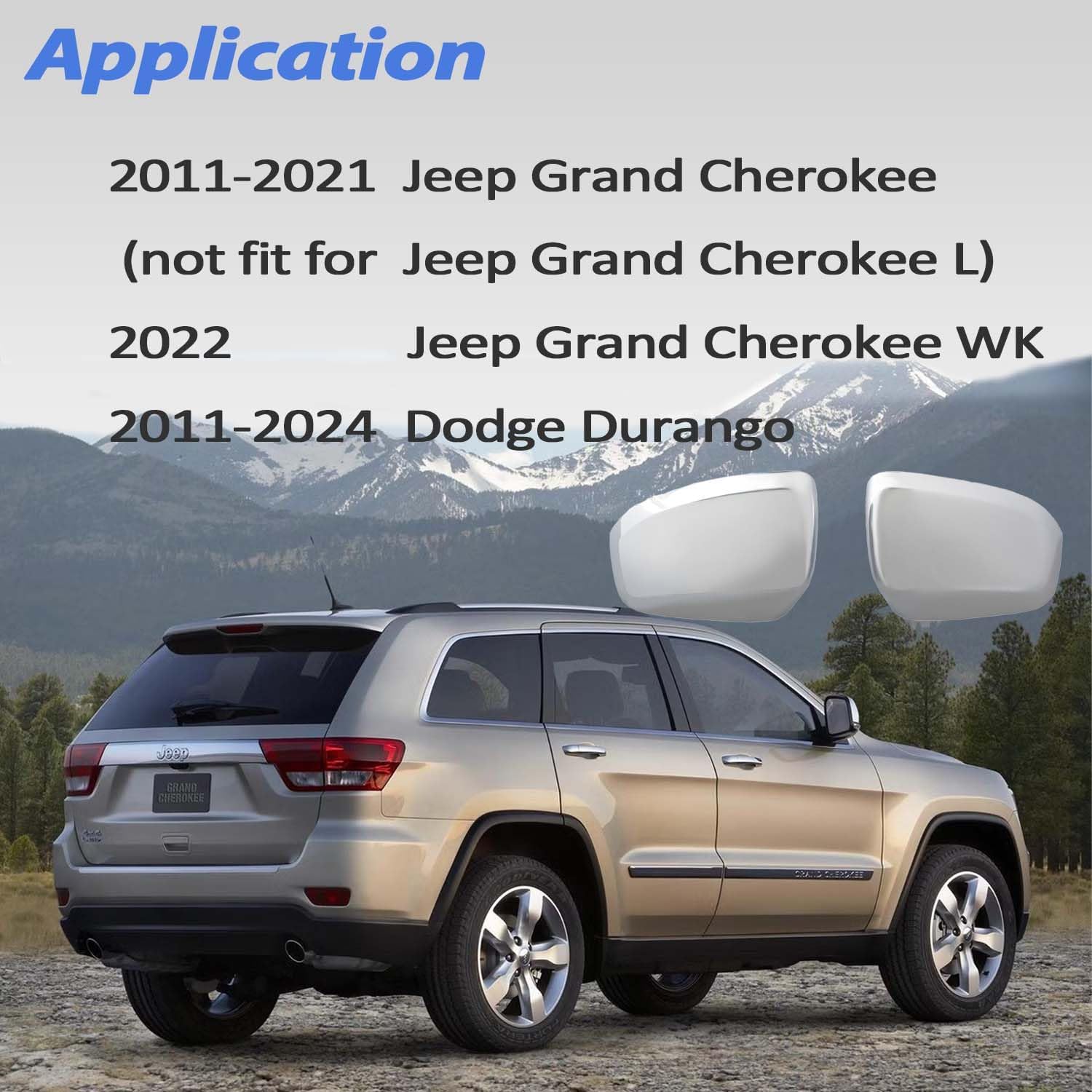 AUCERAMIC Chrome Mirror Cover Caps Fit for 2011-2021 Jeep Grand Cherokee for 2022 Jeep Grand Cherokee WK for 2011-2024 Dodge Durango Side View Mirror Back Cover Cap