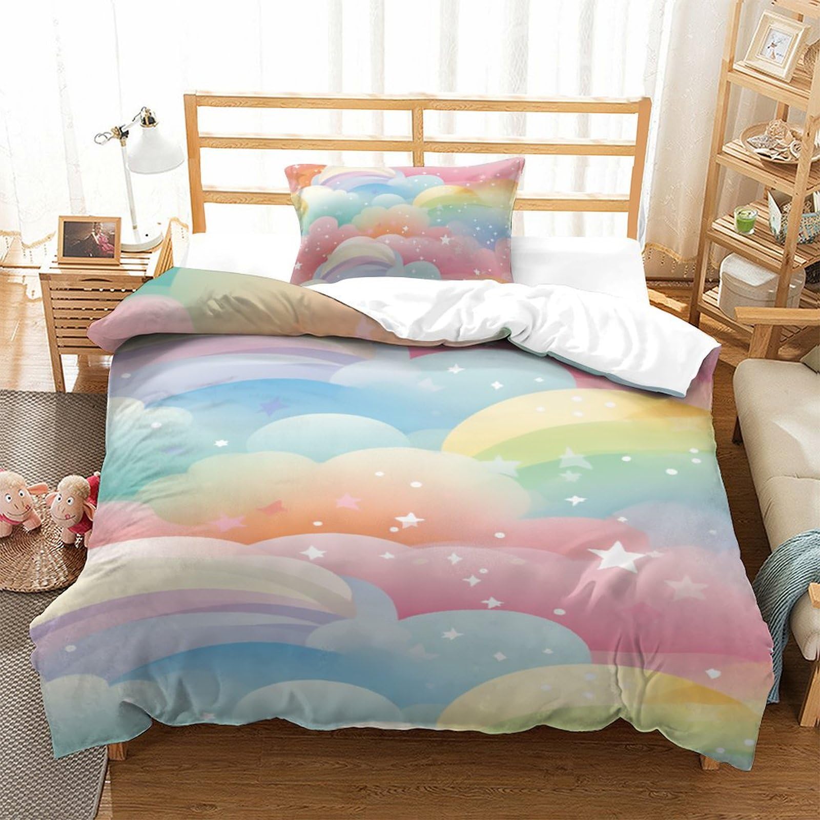 FZALUECVA Duvet Cover Set Rainbow Decorative Duvet Cover Comforter Cover Polyester Microfiber 2pc with Zipper Bedding for Bedroom, Guestroom Single（135x200cm）