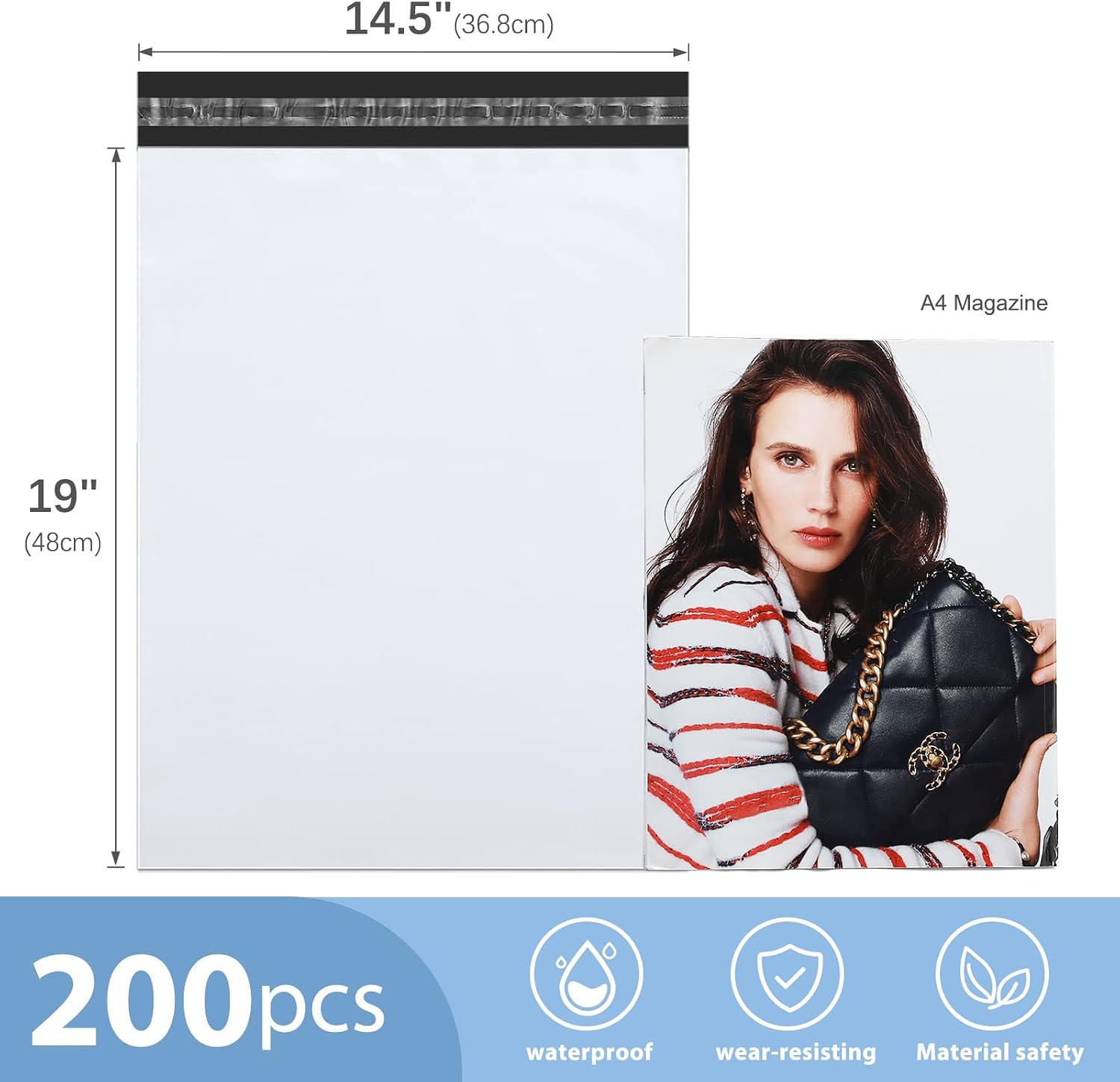 METRONIC White Poly Mailers 14.5x19 & 10x13, 300 Pcs | Strong Self-Seal Shipping Bags for Clothing & Accessories