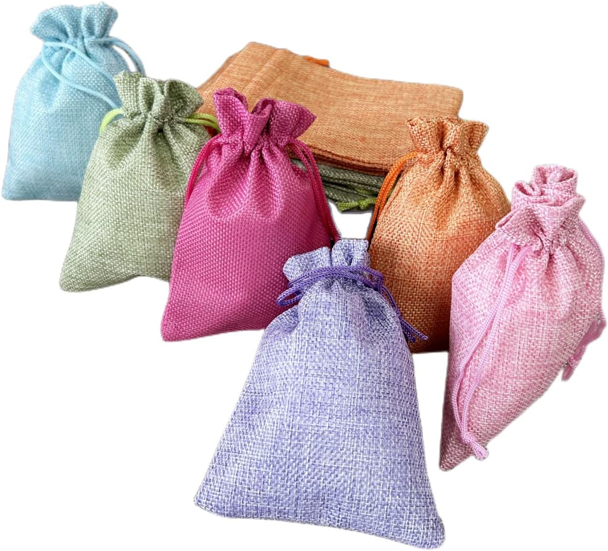 Autupy 30 Pack 5.5 x 3.9 Inch 6 Color Burlap Favor Gift Bags Linen Drawstring Bags for Gifts and Wedding Party