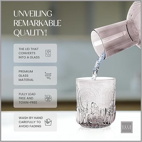 Miniatura 4 de elle decor Juego de 2 jarras  Jarra de agua nocturna  Jarra de vidrio y taza que se dobla como una tapa  Vaso de vidrio perfecto para almacenar