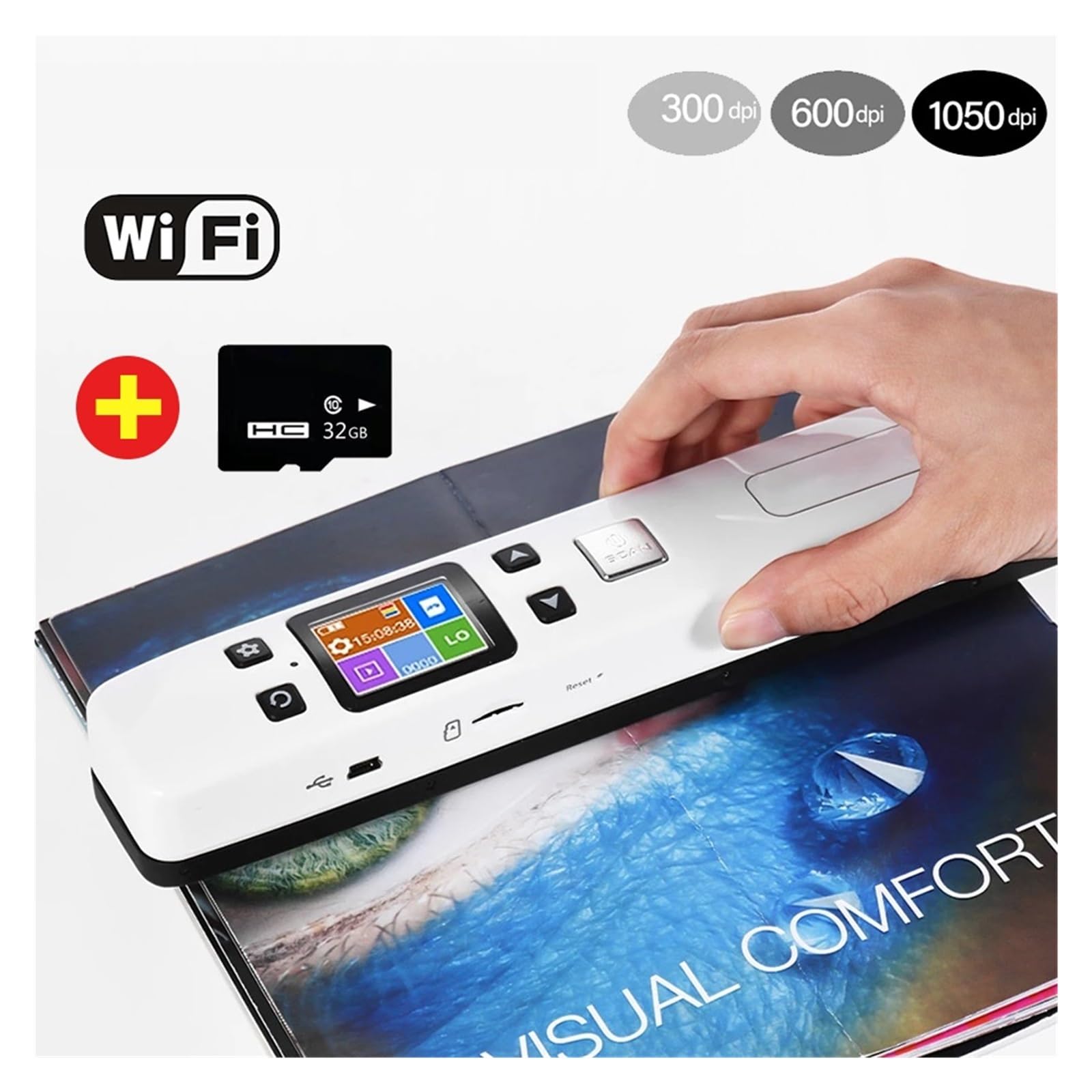Scanner portatile A4 for documenti, libri, materiale scolastico, scanner portatili for immagini fotografiche JPG/PDF da 1050 DPI con display(Noir)