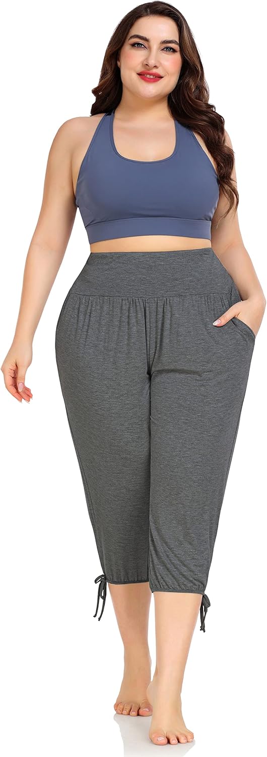 ZERDOCEAN Women's Plus Size Yoga Capri Pants Lounge Indoor Casual Comfy Relaxed Joggers with Pockets - Image 6