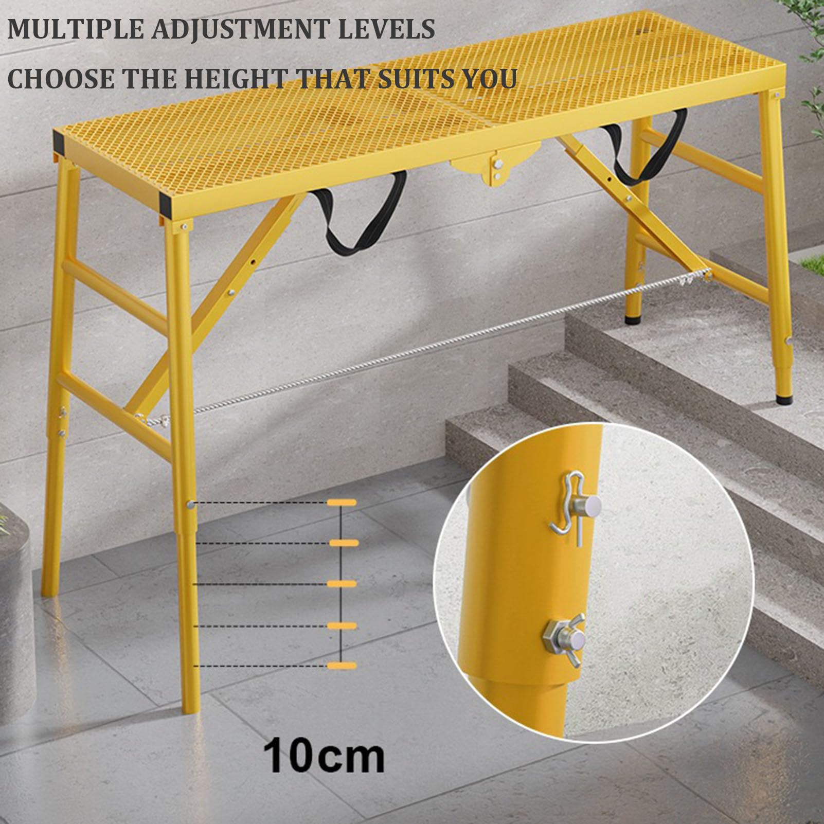 Escalera de Aluminio Plegable de Alta Resistencia con Plataforma de Trabajo Ajustable, Taburete de andamio Multiusos para Pintura de Paneles de Yeso e ingeniería del hogar, Banco de Trabajo