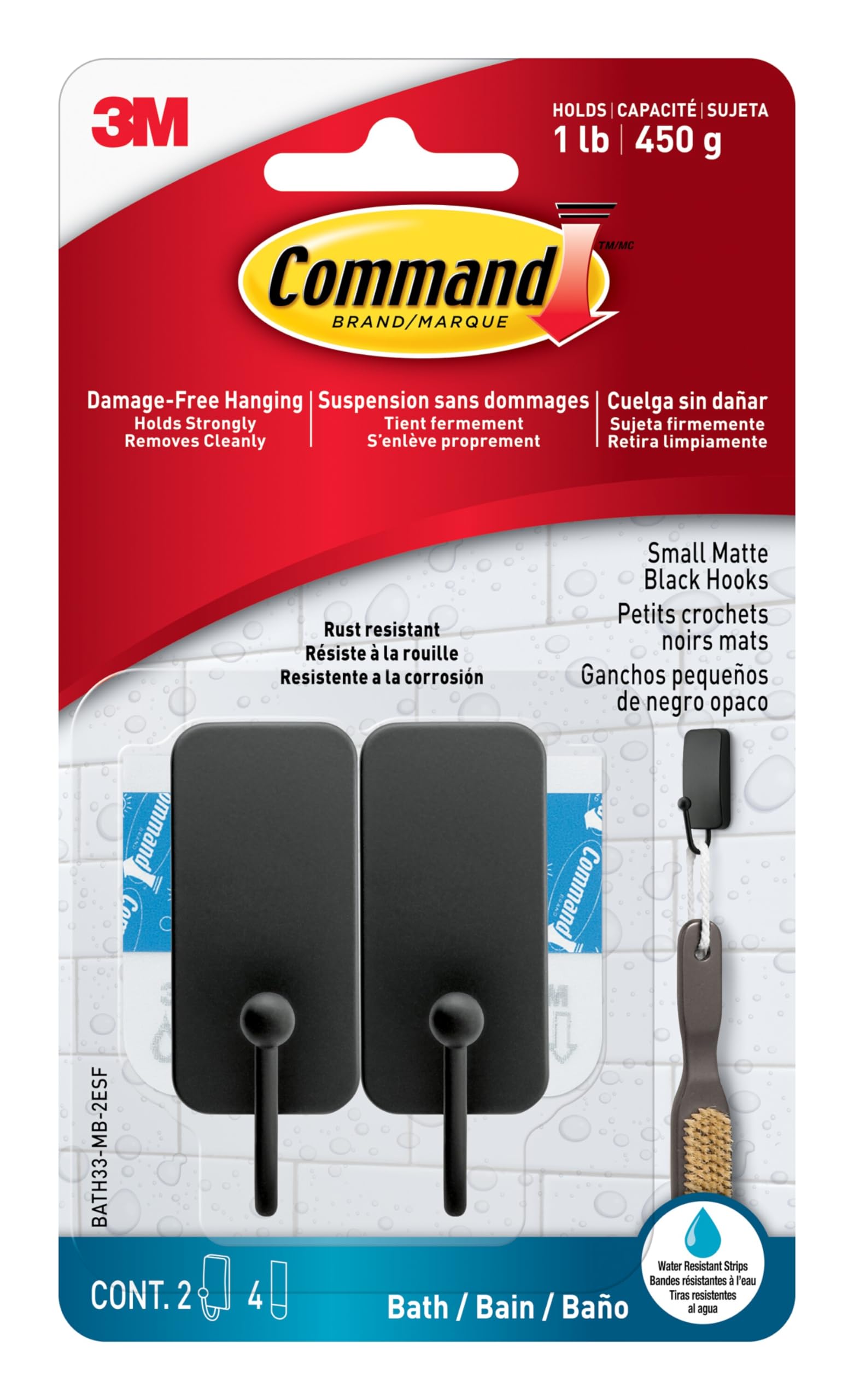 Command Bath Hooks - Satin Nickel -12 Command Bath Hooks - Satin Nickel -12
