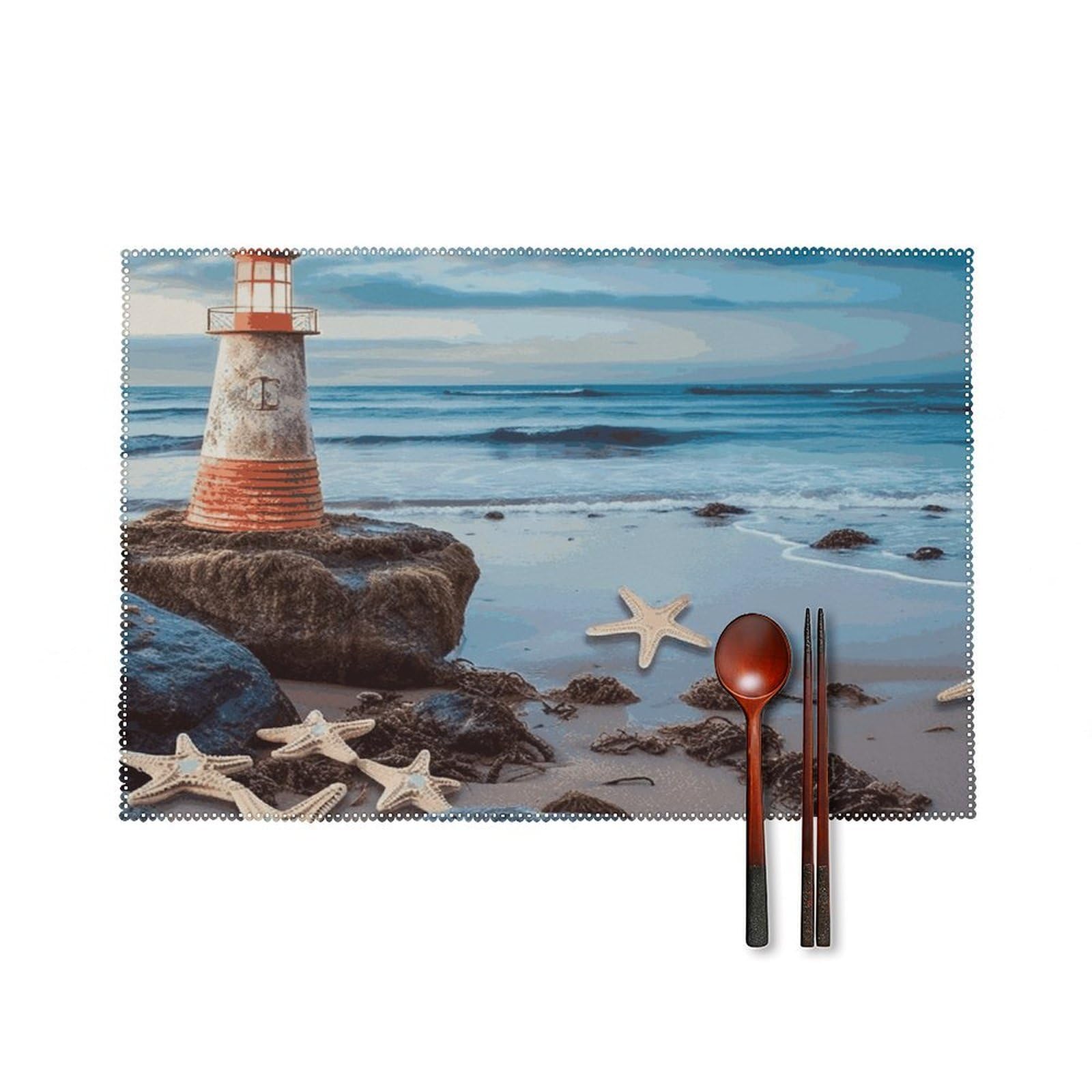 Starfish Lighthouse Beach Placemats Set of 4 Heat Resistant Non-Slip Place Mats Wipeable Easy to Clean Table Mats for Kitchen Dining Party Outdoor Placemats