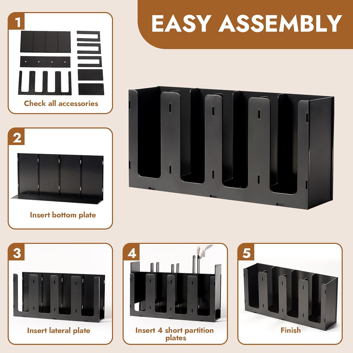 CURTA 4 Compartment Splicing Disposable Paper Cup Dispenser, Coffee and Lid Storage Organizer Holder for Countertop Bar,Restaurant,Breakroom,Party, Black