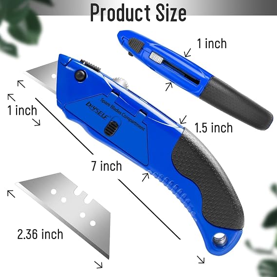 DIYSELF 1 Pack Box Cutter Knife, Utility Knife Retractable with 4pcs Blades