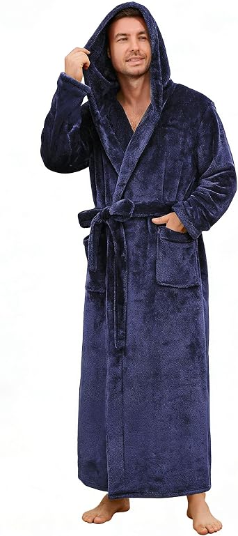 U2SKIIN Mens Robe with Hooded, Full Length Thickened Plush Robe Big and Tall Bathrobe