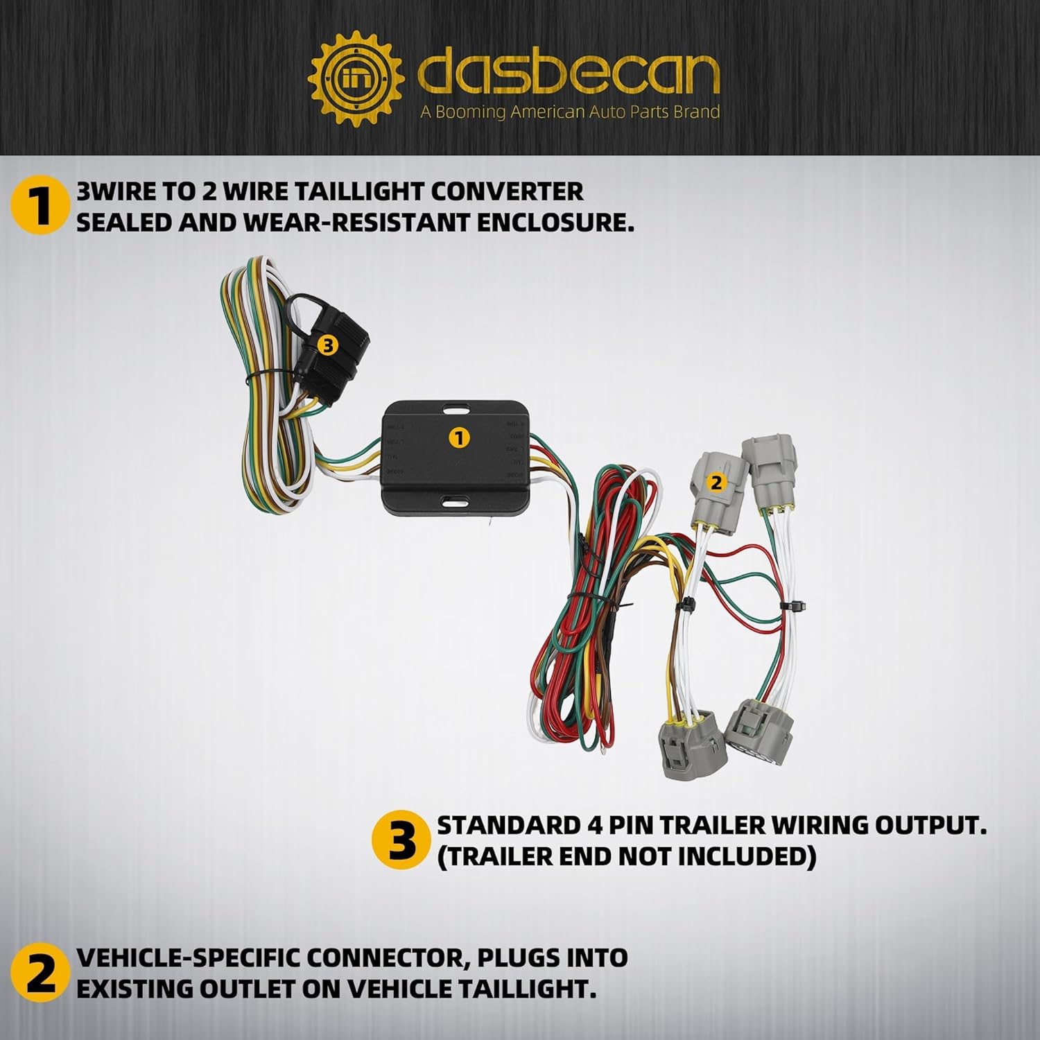 Dasbecan 55513 4-Pin Trailer Wiring Harness Compatible with Toyota Tacoma 2005-2015, T100 1994-1998, Hilux 2010-2012 Tow Hitch