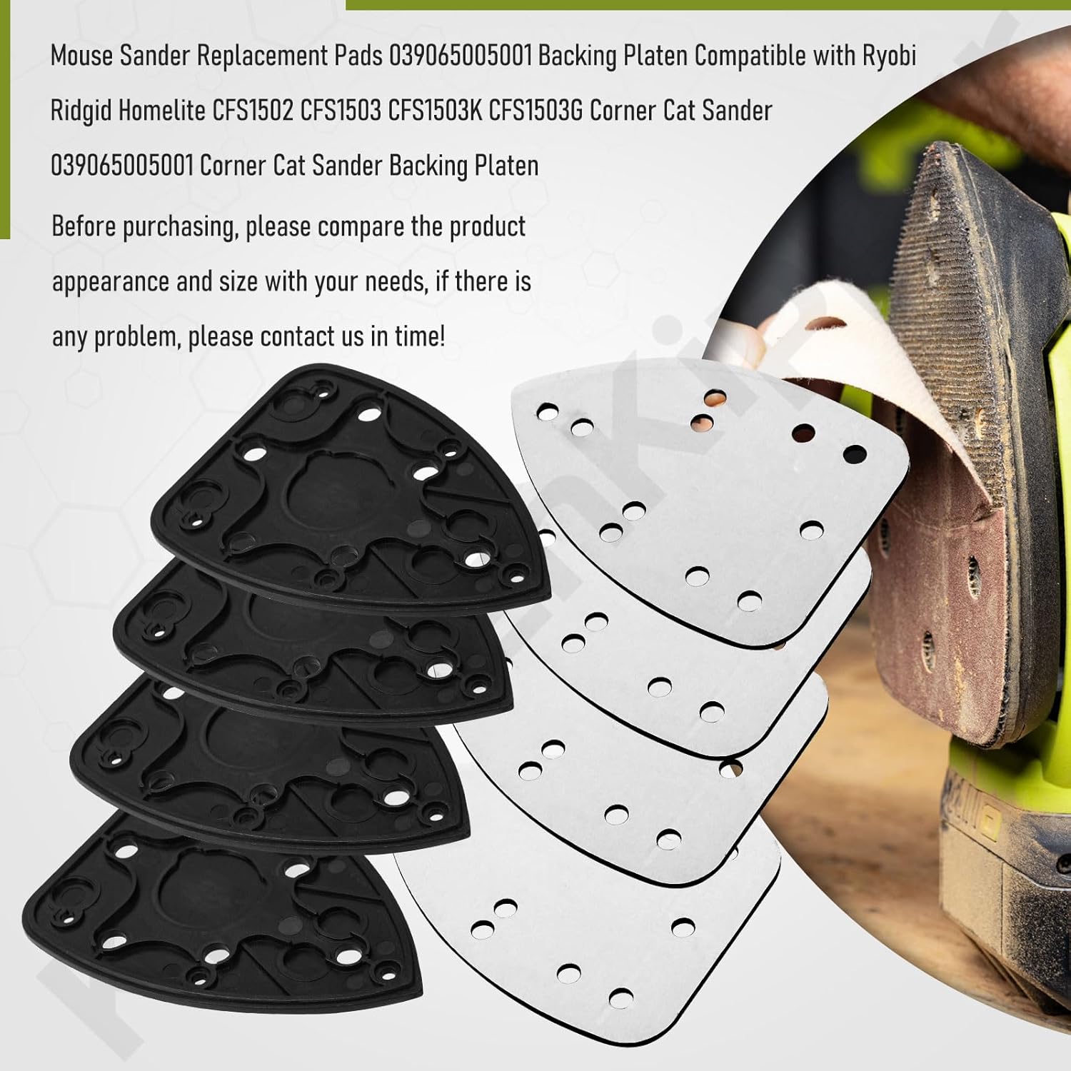 039065005001 Mouse Sander Replacement Pads Compatible with Ryobi Ridgid Homelite CFS1502 CFS1503 CFS1503K CFS1503G Corner Cat Sander - Mouse Pad & Backing Platen Kit