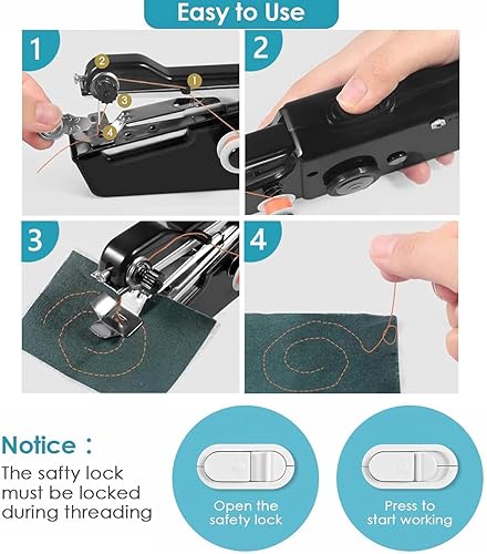 Miniatura 3 de Mini máquina de coser, portátil de mano para principiantes y adultos, costura rápida, adecuada para el hogar y viajes, incluye suministros de
