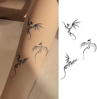 Flying Dragon Temporary Tattoos – 3 Dynamic Winged Dragon Designs, Reali...