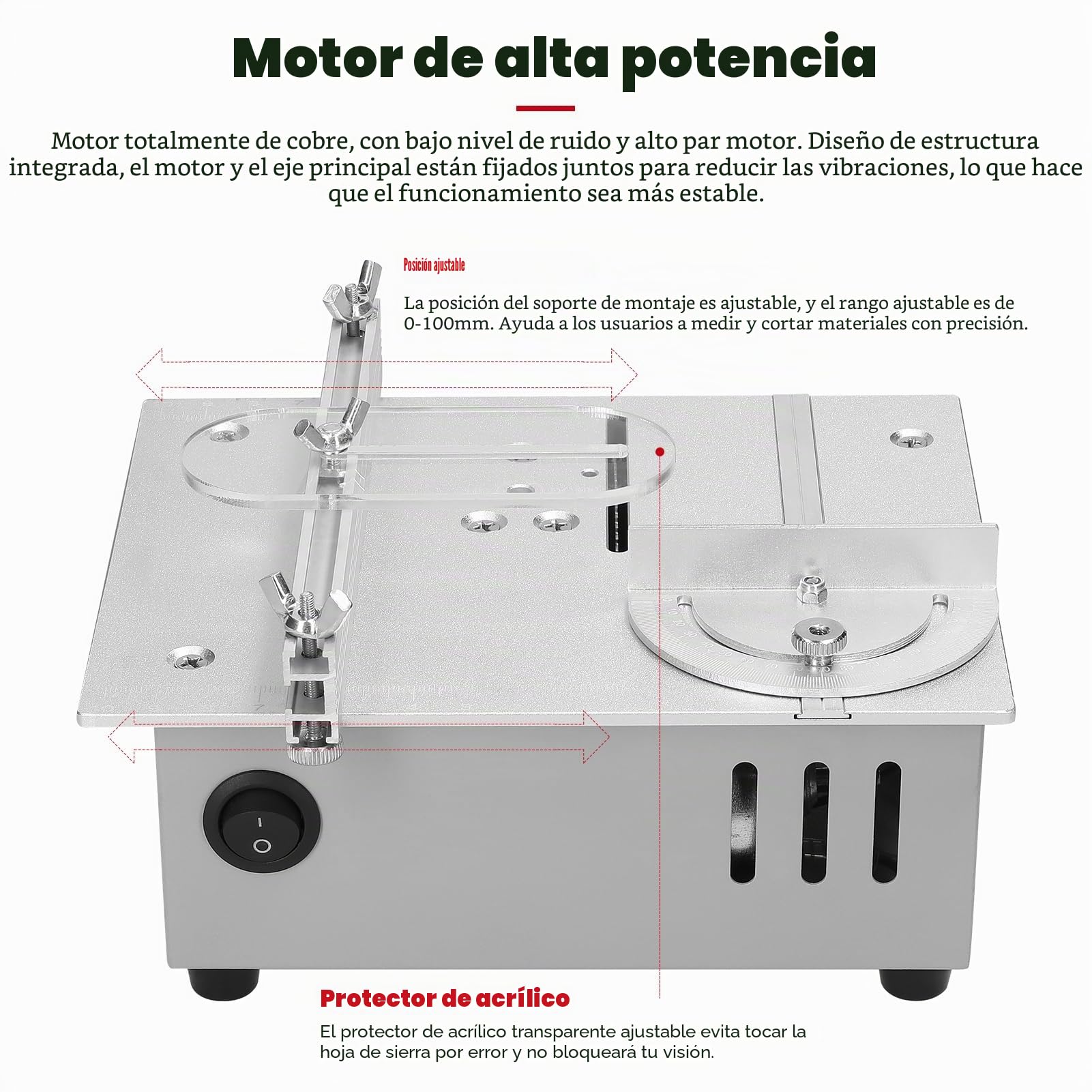 Sierra de mesa multifuncional, sierras eléctricas de escritorio de 96W, hoja de sierra pequeña para el hogar, herramienta de corte ajustable en altura, máquina de carpintería