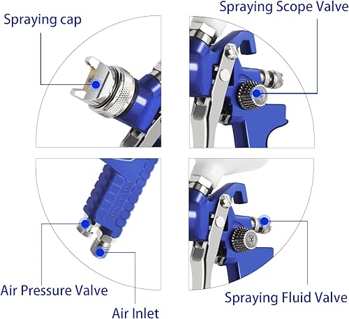 Miniatura 2 de HVLP - Pistola pulverizadora de alimentación por gravedad, capacidad de 600 cc, con boquilla de 0.055 in, pistolas pulverizadoras de pintura de aire