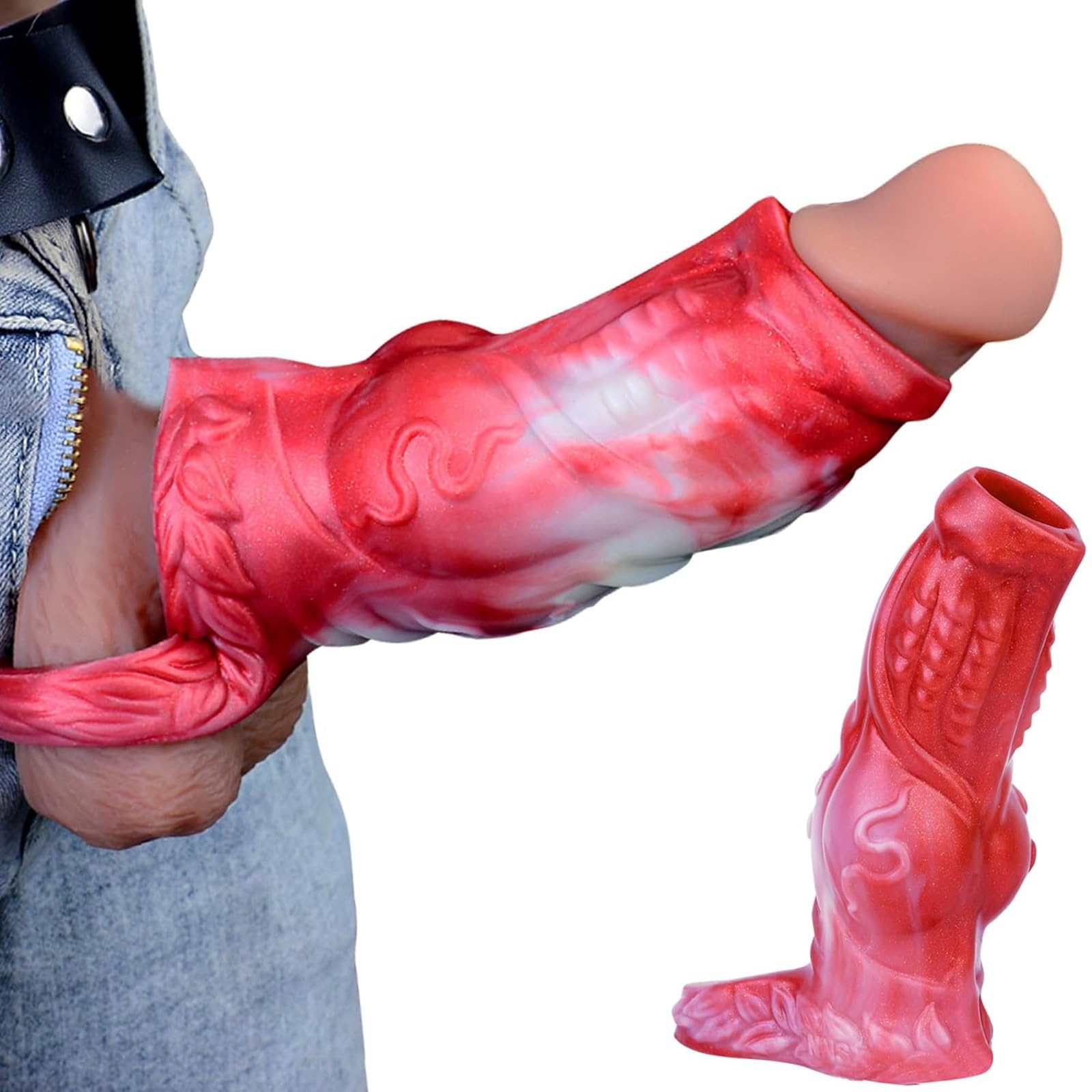 Manicotto for pene Spessi Anelli for pene Annodati Ingranditore dildo uomo, Manicotto estensore Steath in silicone rosso ritardare l'eiaculazione Erezione Ingrandimento coppie