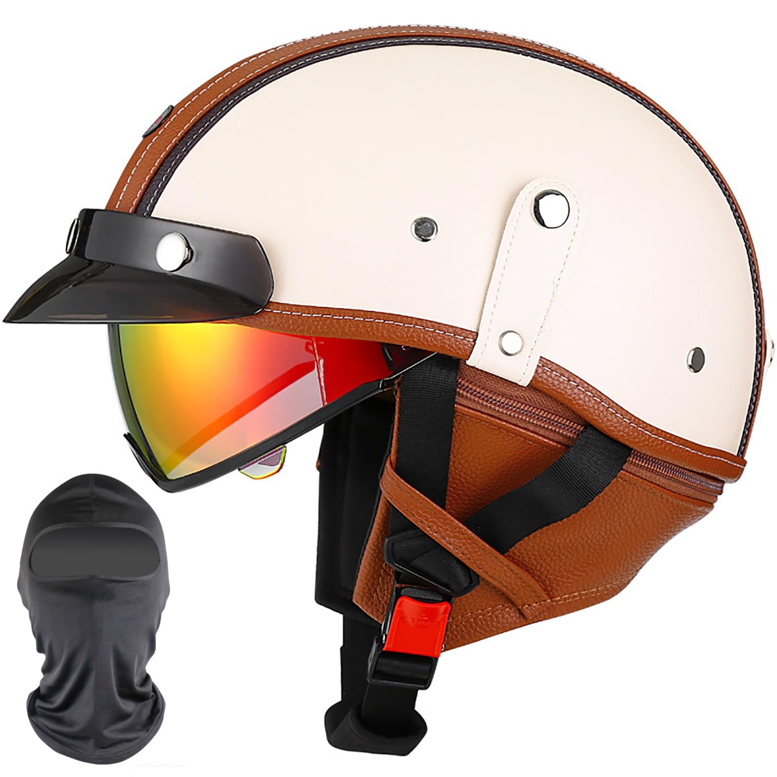 XYYYM Open Face Motorcycle Half Helmet, Retro Men Women Cruiser Chopper Moped Scooter Motorbike Helmet, ECE Approved 55-62cm