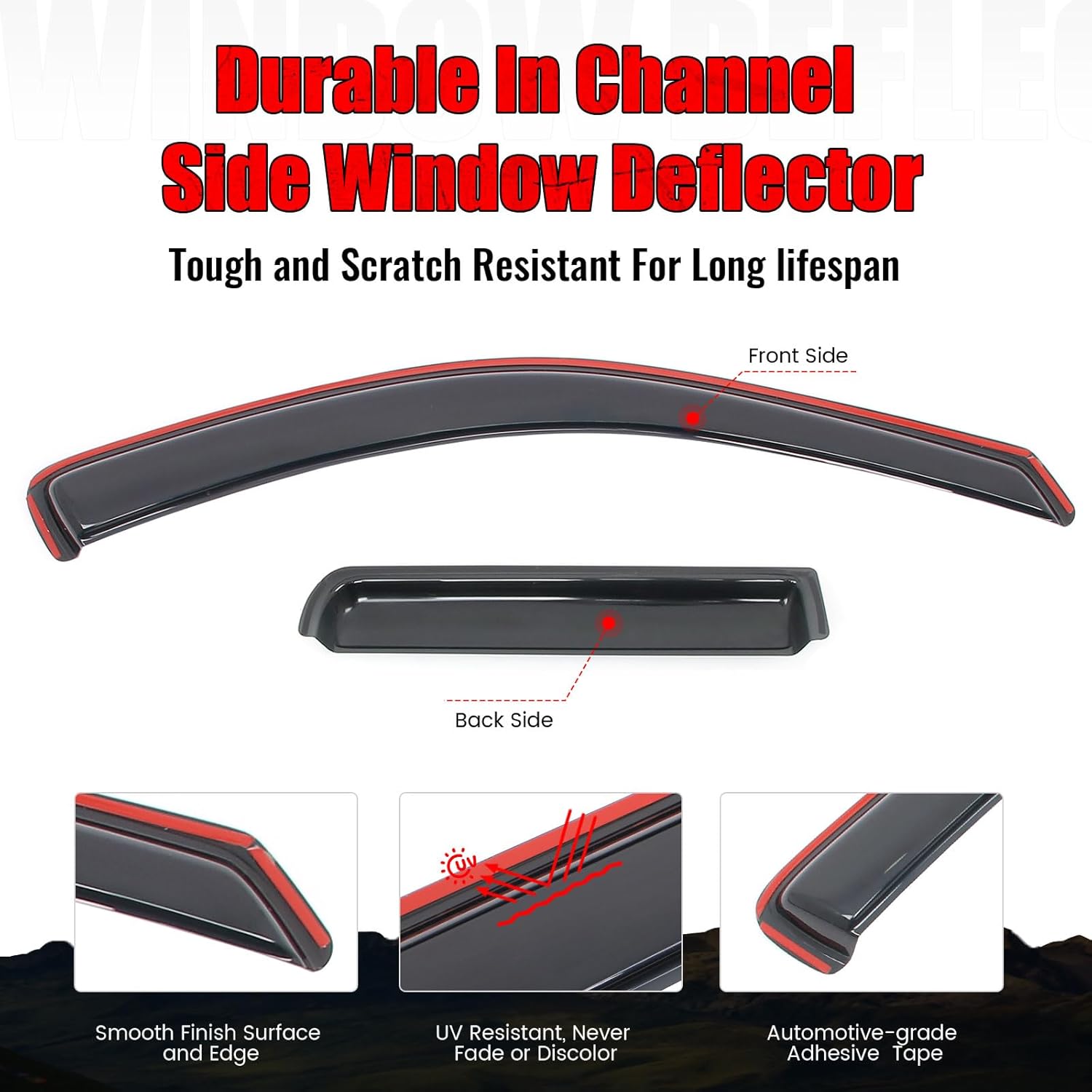 IKON MOTORSPORTS in Channel Window Visors Compatible with 1999-2004 Jeep Grand Cherokee, Slim Style Acrylic Smoke Rain Guards, Side Window Wind Deflectors 4PCS