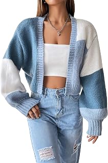 GORGLITTER Women's Colorblock Long Sleeve Cropped Cardigan Drop Shoulder Open Front Knit Colorful Sweater Cardigan Price In India