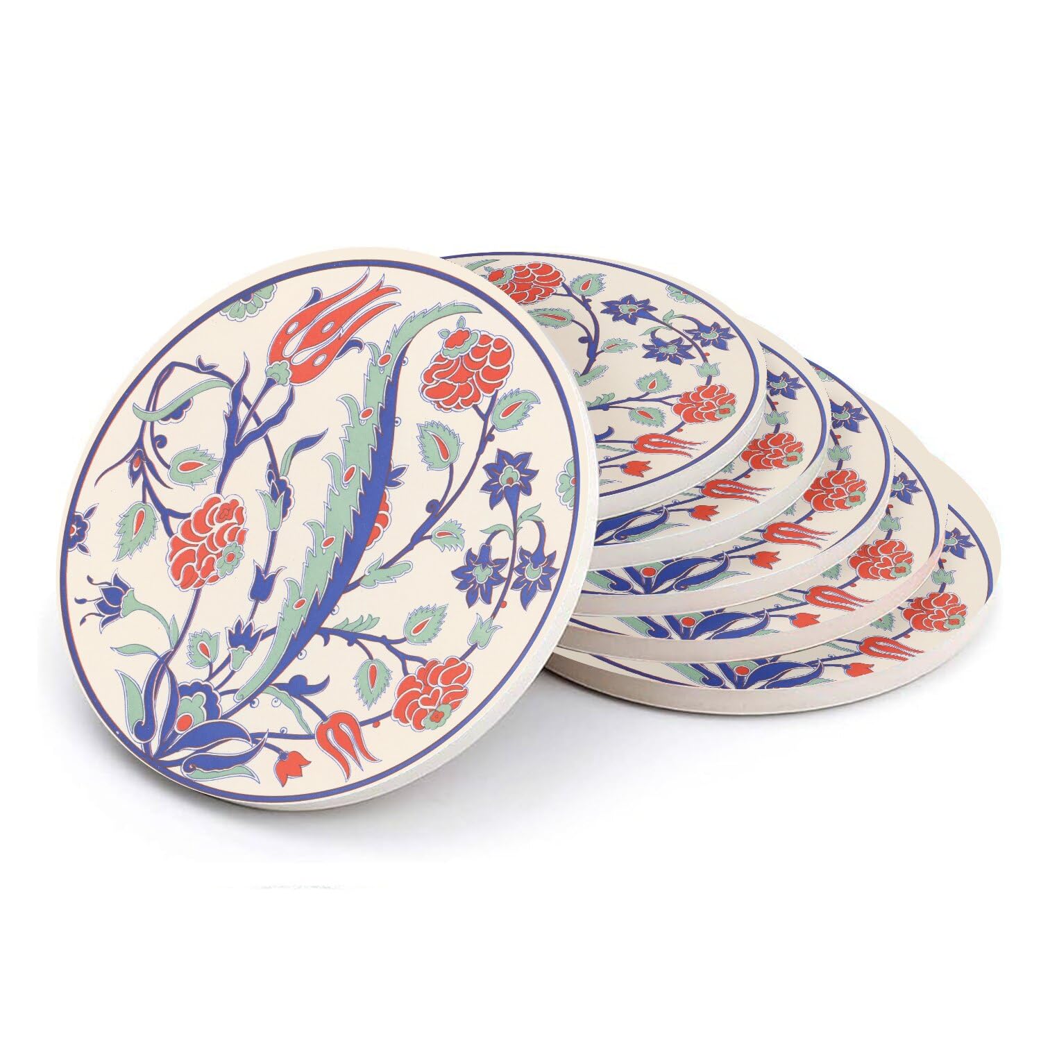 Sous-verre ronds en céramique 108mm lot de 6 protection table motif floral asiatique