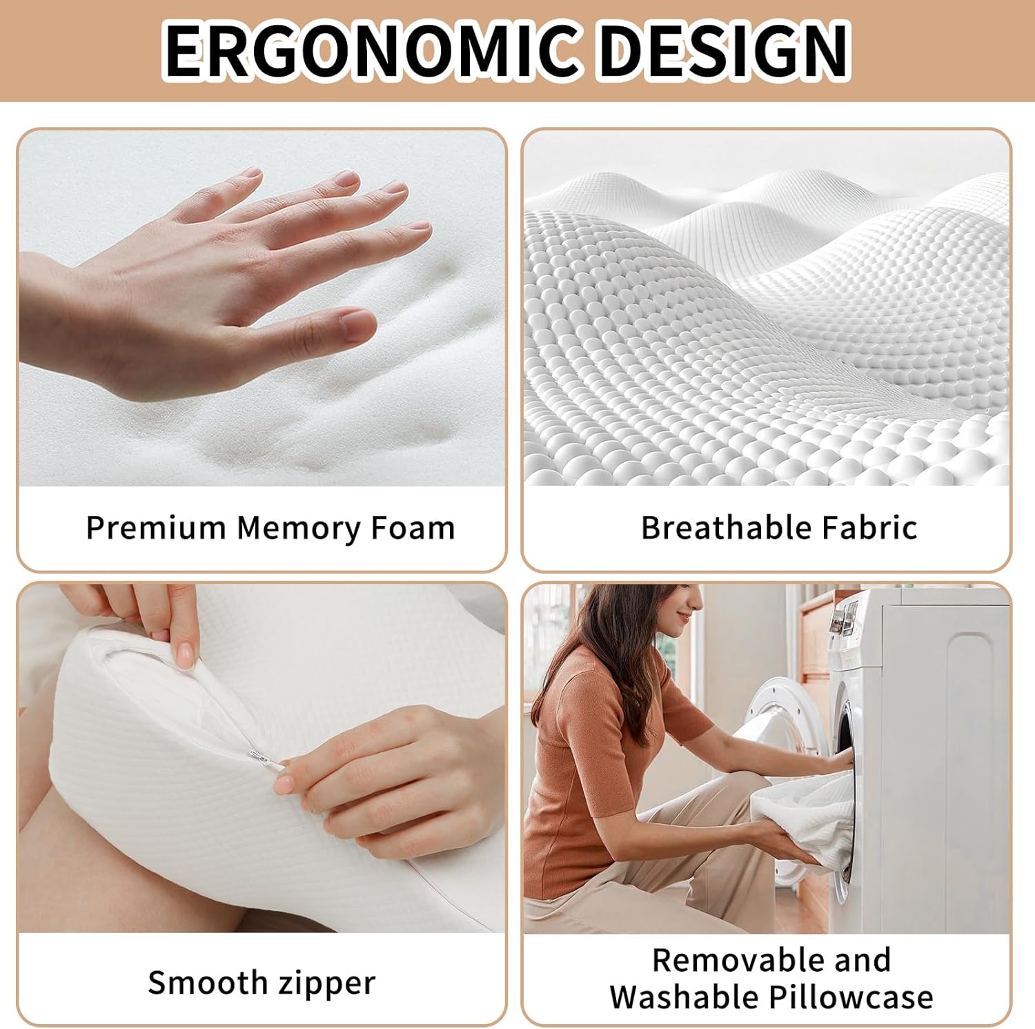 Pregnancy Knee Pillow for Side Sleepers with Strap, Memory Foam Leg Pillow for Sciatica Pain Relief, Hip & Back Support, Alignment Cushion for Pregnant Women, Post Surgery Leg Elevation (White)