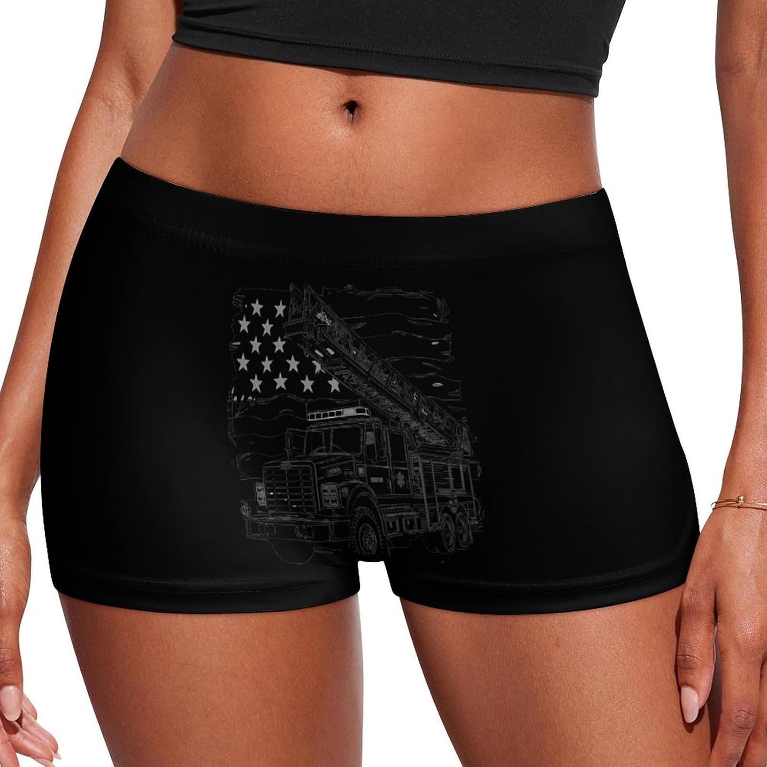 Firefighter Truck U.S. Flag Fashion Women's Boxer Briefs Breathable Underpants Trunks Stretch Underwear